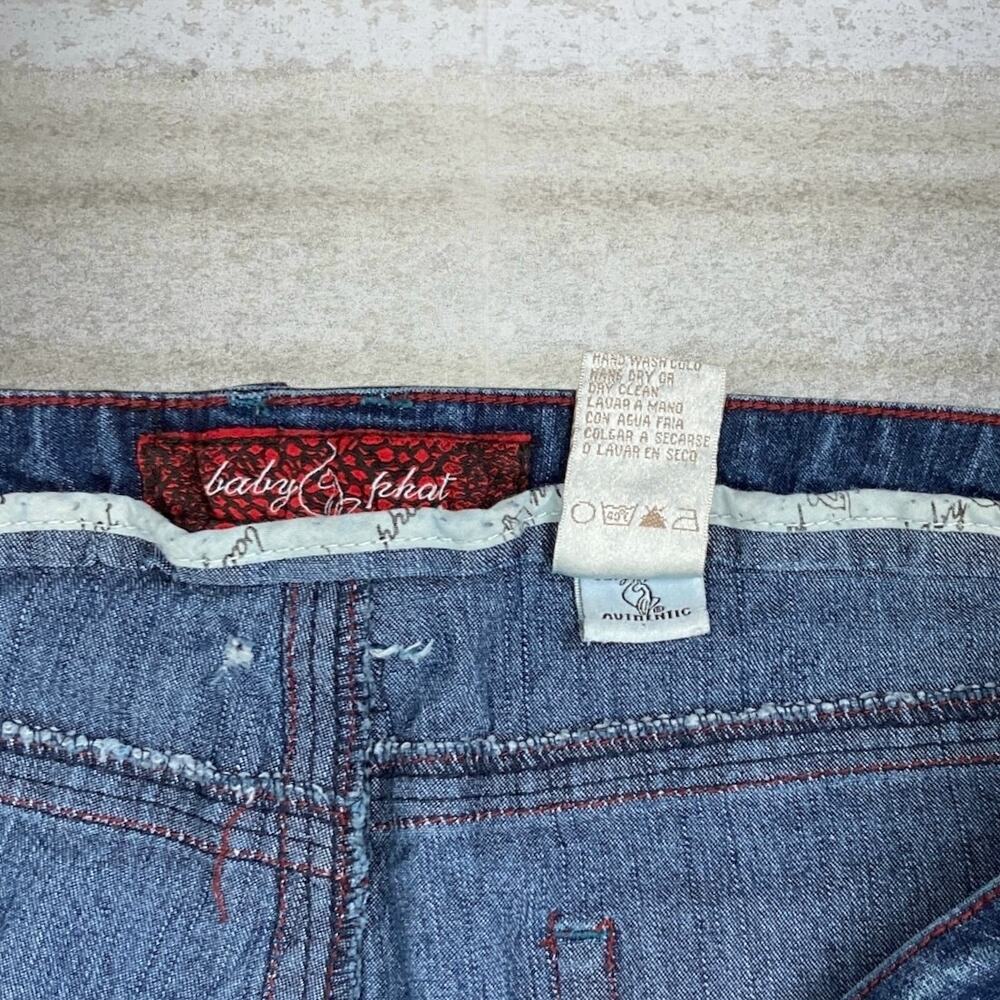 Vintage 90s Baby Phat Capris Jeans Womens 34 Baggy Wide Leg Fit Dark Wash - Picture 5 of 6